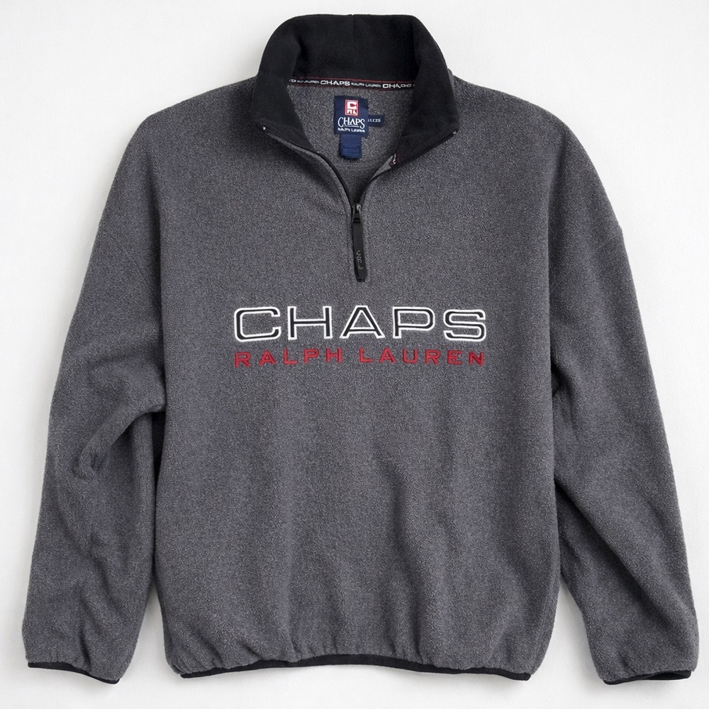 Y2K Chaps Ralph Lauren‎ Quarter Zip Gorpcore Fleece Preppy 90s Inspired Gray XXL